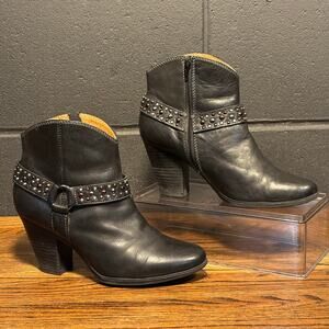 Sofft Black Leather Western Ankle Boots Women’s 7W | Studded Harness Booties